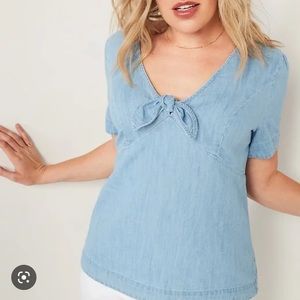 Chambray Tie Front Blouse Size S